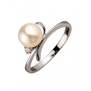 Золота каблучка з діамантом  та  перлиною (01-200276054) фотографія