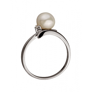 Золота каблучка з діамантом  та  перлиною (01-200276054) фотографія