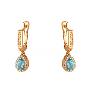 Золоті сережки з топазами  та  цирконієм куб. (01-200542654) фотографія