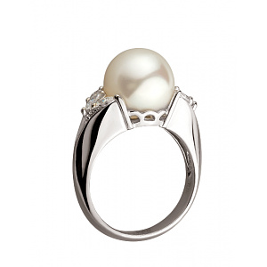 Золотое  кольцо с бриллиантами  и  жемчугом (01-200547155) фотография