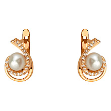 Золотые серьги с жемчугом  и  фианитом (цирконием куб.) (01-200761655)