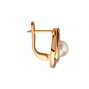 Золотые серьги с жемчугом  и  фианитом (цирконием куб.) (01-200761655) фотография