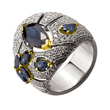 Золотое кольцо с бриллиантами  и  сапфирами