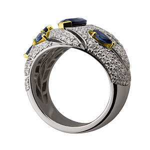 Золота каблучка з діамантами  и  сапфірами (5б_к-165) фотографія