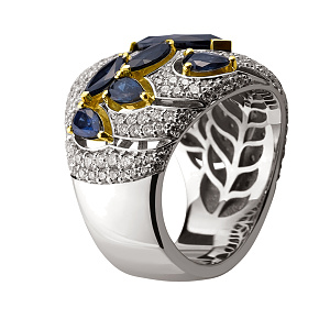 Золота каблучка з діамантами  и  сапфірами (5б_к-165) фотографія