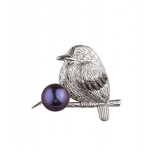 Золота брошка з діамантом  та  перлиною (11б_бр-018) фотографія