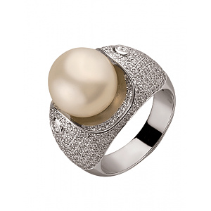 Золота каблучка з діамантами  та  перлиною (01-200137457) фотографія