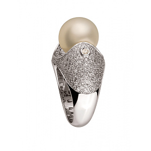 Золота каблучка з діамантами  та  перлиною (01-200137457) фотографія