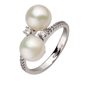 Золотое  кольцо с жемчугом  и  цирконием куб. (01-200413857) фотография