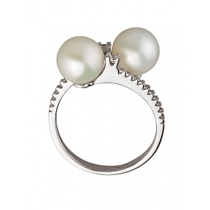 Золотое  кольцо с жемчугом  и  цирконием куб. (01-200413857) фотография