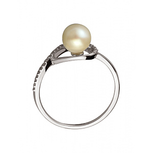 Золота каблучка з діамантами  та  перлиною (01-200438257) фотографія