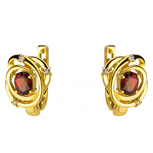 Золоті сережки з гранатами  та  діамантами (01-200295158) фотографія