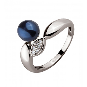 Золота каблучка з діамантами  та  перлиною (2б_к-142) картинка Золота каблучка з діамантами  та  перлиною (2б_к-142) фотографія