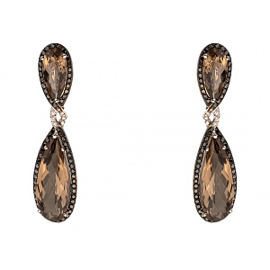 Золоті сережки з діамантами  та  кварцами (01-200473859) фотографія