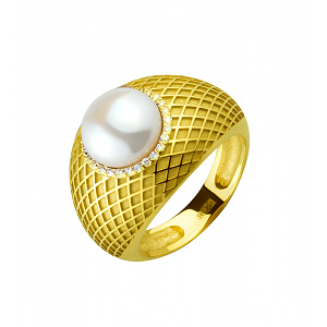 Золота каблучка з діамантами  та  перлиною (3б_к-213) картинка Золота каблучка з діамантами  та  перлиною (3б_к-213) фотографія