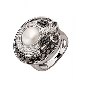 Золотое кольцо с жемчугом  и  цирконием куб. (01-200559561) фотография