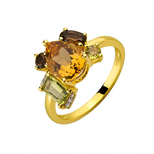 Золота каблучка з кварцами, хризолітом  та  цитрином (01-200563561) картинка Золота каблучка з кварцами, хризолітом  та  цитрином (01-200563561) фотографія