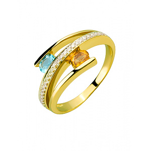 Золота каблучка з діамантами, топазом  та  цитрином (01-200773361) фотографія