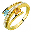 Золота каблучка з діамантами, топазом  та  цитрином 01-200773361 фотографія 1