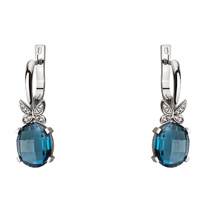 Золотые серьги с фианитами  и  топаз (2б_с-221) фотография