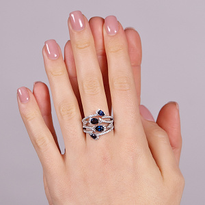 Золота каблучка з діамантами  та  сапфірами (2б_к-276) фотографія