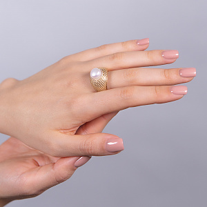 Золота каблучка з діамантами  та  перлиною (3б_к-213) картинка Золота каблучка з діамантами  та  перлиною (3б_к-213) фотографія