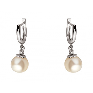 Золоті сережки з перлиною  та  фіанітом (цирконієм куб.) (01-200627462) фотографія