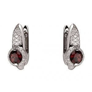 Золоті сережки з гранатами  та  діамантами (01-200602963) фотографія