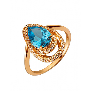 Золотое кольцо с топазом  и  цирконием куб. (01-200465964) фотография