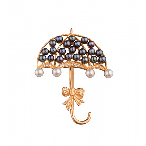 Золота брошка з перлинами  та  цирконіями (1б_бр-016) фотографія