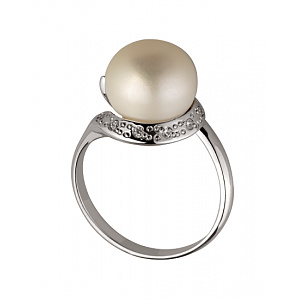 Золота каблучка з перлиною  та  цирконієм куб. (01-18962166) фотографія