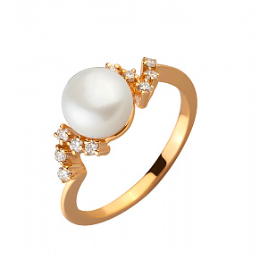 Золотое кольцо с бриллиантами  и  жемчугом (1к-275) фотография