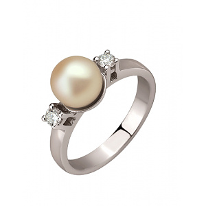 Золота каблучка з діамантами  та  перлиною (01-200841767) фотографія
