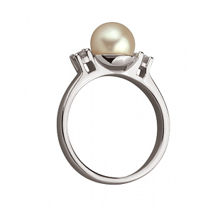 Золота каблучка з діамантами  та  перлиною (01-200841767) фотографія