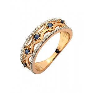 Золота каблучка з діамантами  та  корундами (01-200535068) фотографія