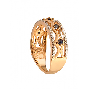 Золота каблучка з діамантами  та  корундами (01-200535068) фотографія