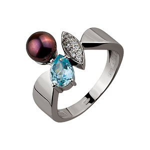 Золота каблучка з перлиною  и  топазом (2б_к-133) фотографія