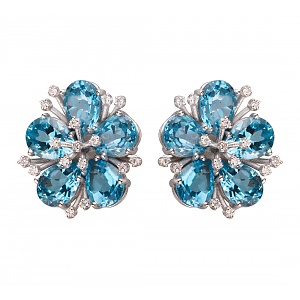 Золотые серьги с бриллиантами  и  топазами (2б_с-133) фотография