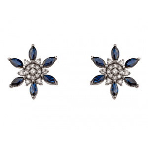 Золотые серьги с бриллиантами  и  сапфирами (2б_с-232) фотография