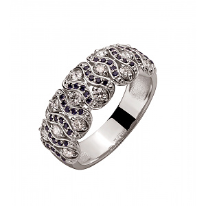 Золота каблучка з діамантами  та  сапфірами (2б_к-269) фотографія