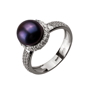 Золотое кольцо с жемчугом  и  фианитами (2б_к-131) фотография