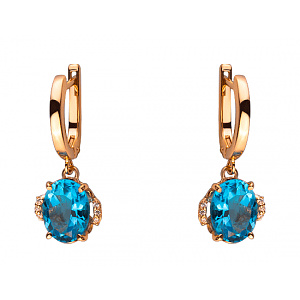 Золотые серьги с топазами  и  цирконием куб. (01-200202472) фотография