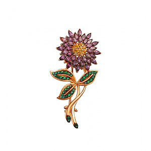 Золота брошка з гранатами, топазами, цитринами  та  агатами (10б_бр-008) фотографія