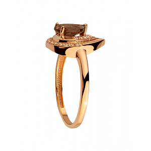 Золота каблучка з кварцом  та  цирконієм куб. (01-200535074) фотографія