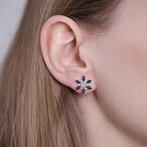 Золотые серьги с бриллиантами  и  сапфирами (2б_с-232) фотография