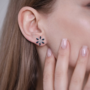 Золотые серьги с бриллиантами  и  сапфирами (2б_с-232) фотография