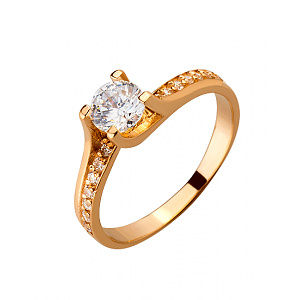 Золотое кольцо с цирконием куб. (01-19043175) фотография