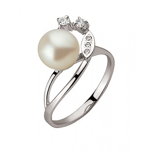 Золота каблучка з перлиною  та  фіанітом (цирконієм куб.) (01-200851677) фотографія