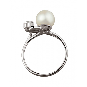 Золота каблучка з перлиною  та  фіанітом (цирконієм куб.) (01-200851677) фотографія