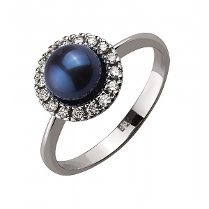 Золотое кольцо с бриллиантами  и  жемчугом (2б_к-115) фотография